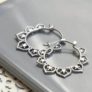 Silver Plated Boho Design Hoop Earrings - NEW